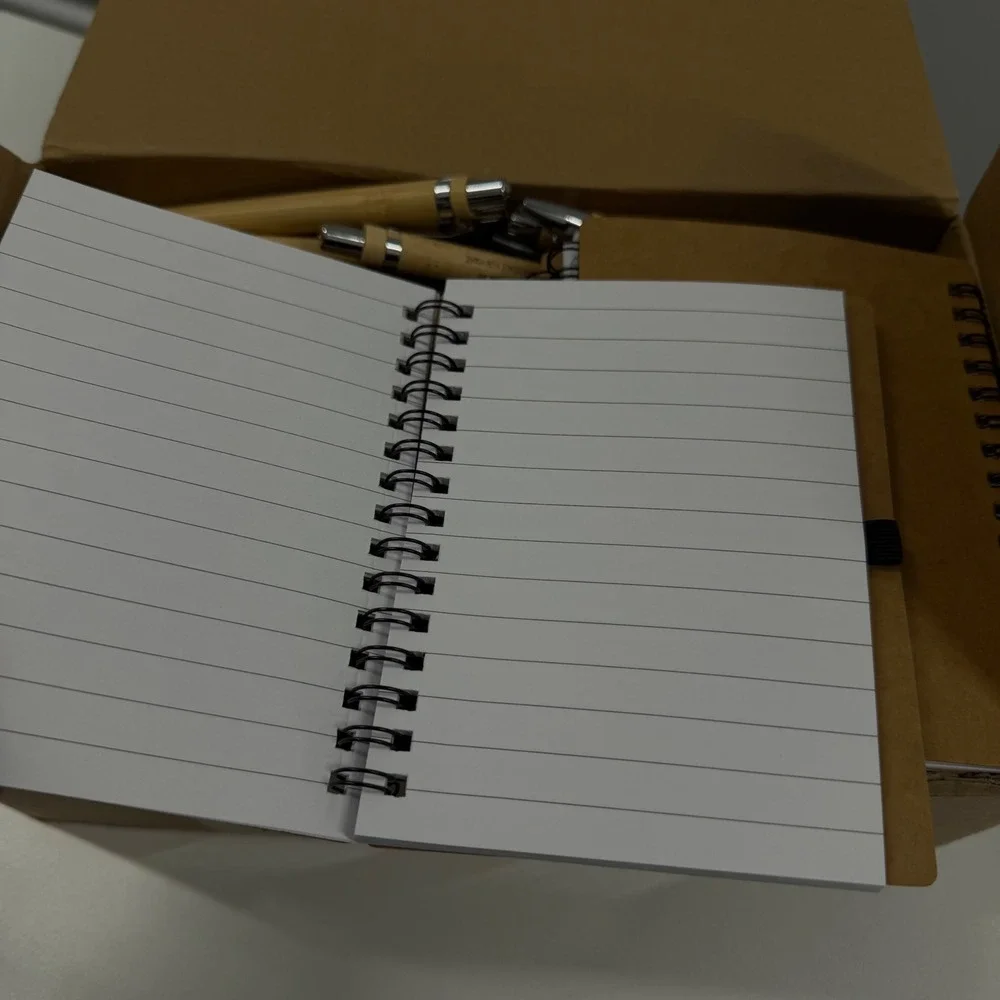 30-Pack Team Motivational Spiral Notebook & Bamboo Pen Set, Kraft Lined Journals